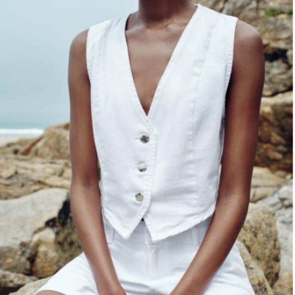 Zara Tops - Zara white denim vest L NWT